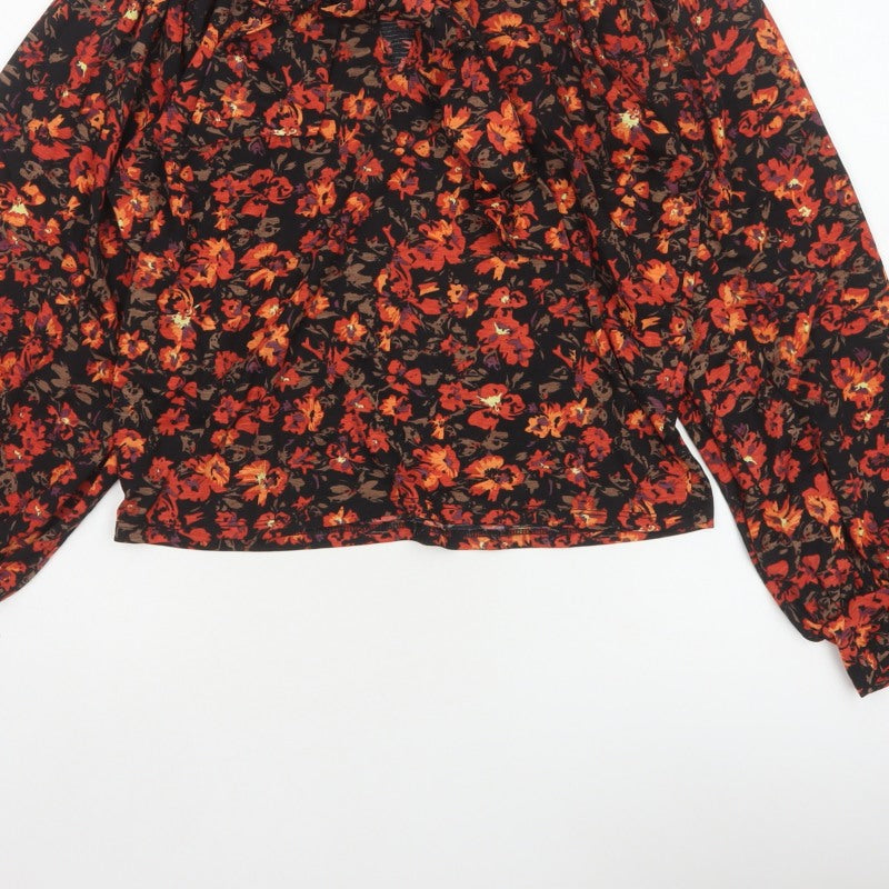 Zara Women Multicoloured Floral S Cropped Cowl Neck Balloon Sleeve Blouse