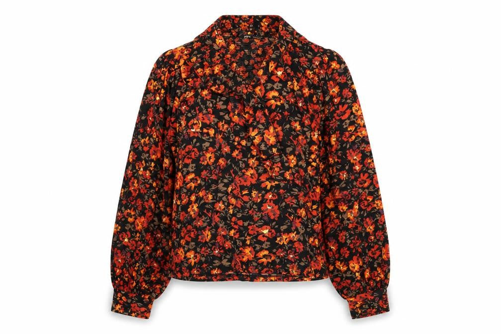Zara Women Multicoloured Floral S Cropped Cowl Neck Balloon Sleeve Blouse