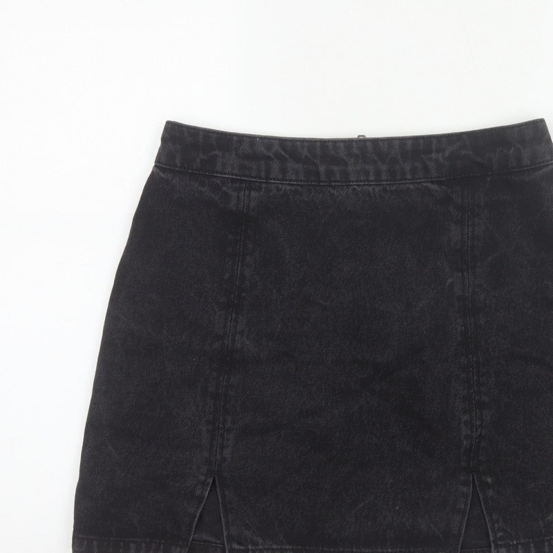 ASOS Denim Women’s Black UK 10 A-Line Mini Skirt Slit Zip