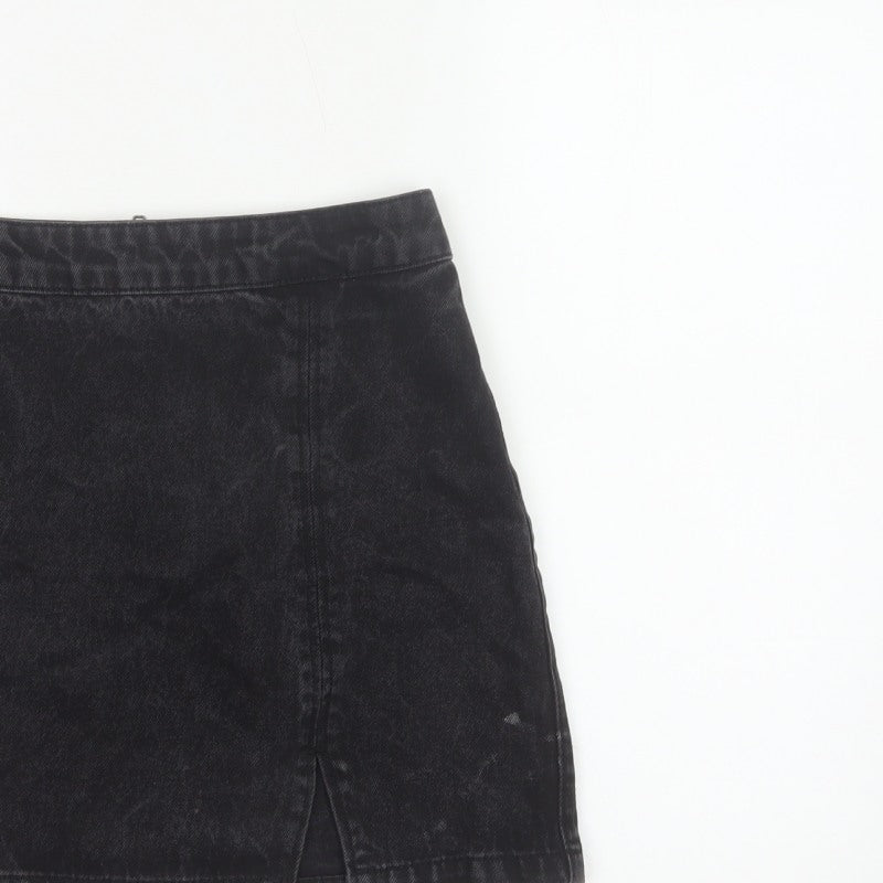 ASOS Denim Women’s Black UK 10 A-Line Mini Skirt Slit Zip