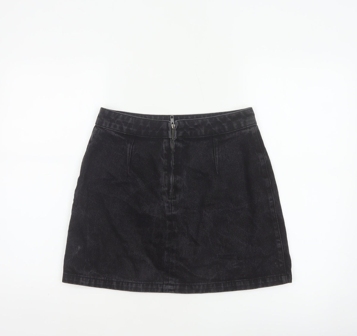 ASOS Denim Women’s Black UK 10 A-Line Mini Skirt Slit Zip