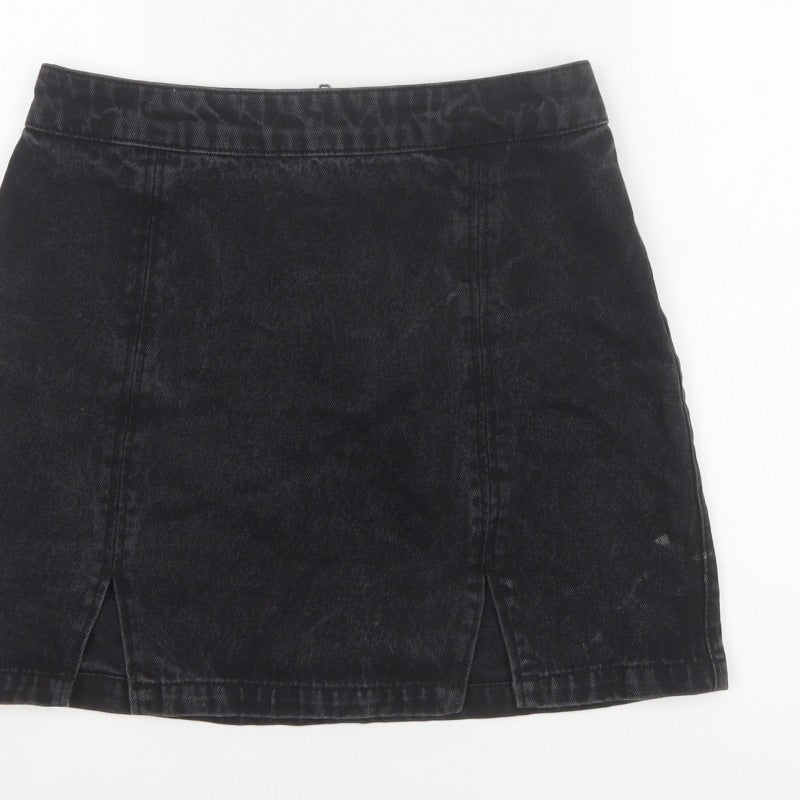 ASOS Denim Women’s Black UK 10 A-Line Mini Skirt Slit Zip