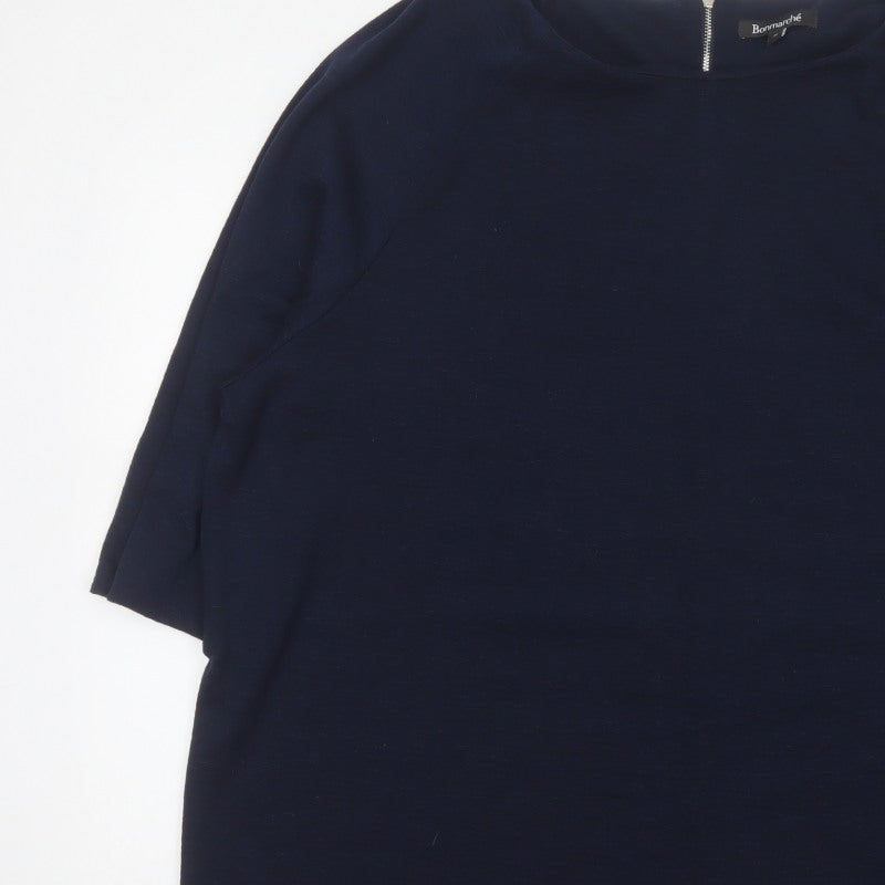 Bonmarché Women Blue UK 24 Relaxed 3/4 Sleeve Zip Blouse