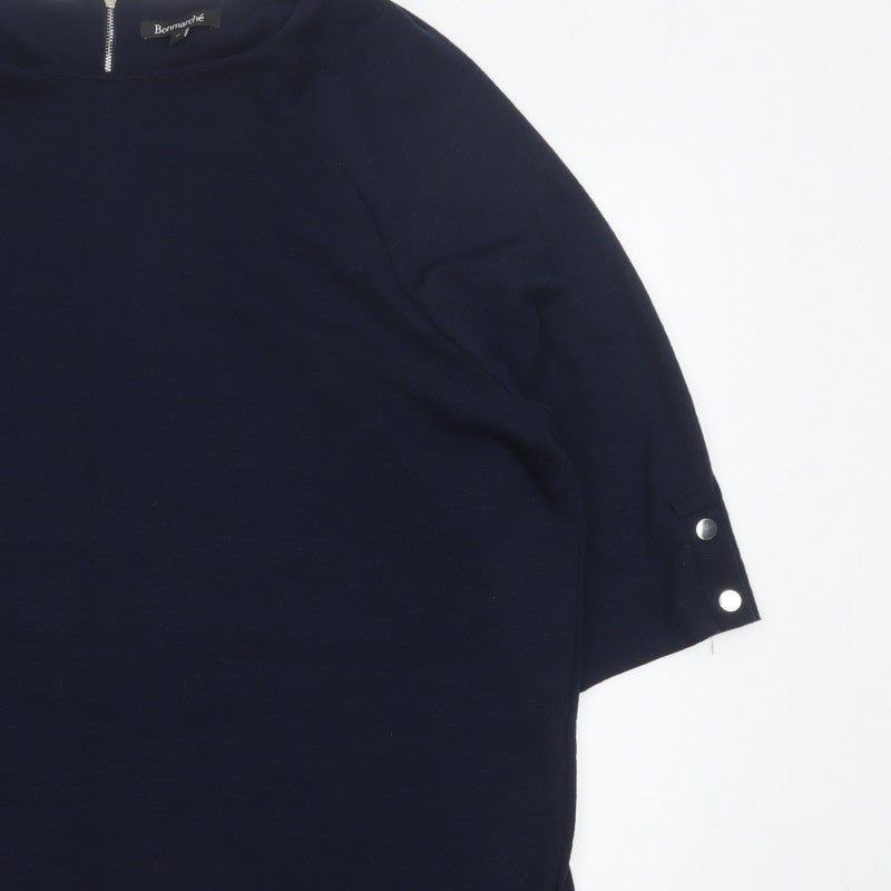 Bonmarché Women Blue UK 24 Relaxed 3/4 Sleeve Zip Blouse