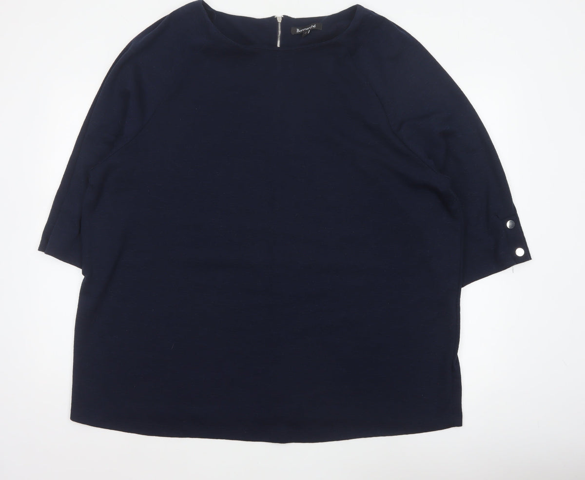 Bonmarché Women Blue UK 24 Relaxed 3/4 Sleeve Zip Blouse