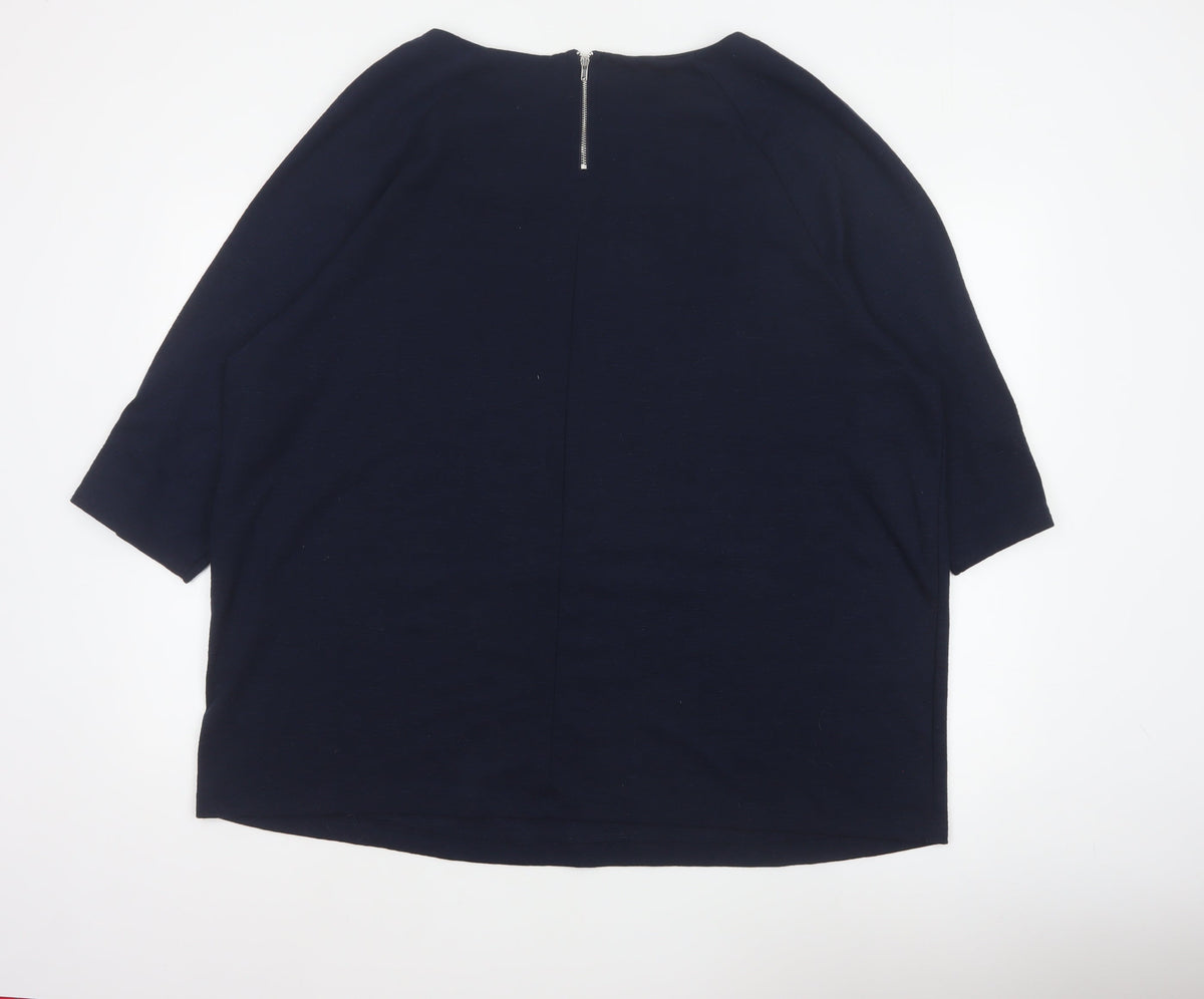 Bonmarché Women Blue UK 24 Relaxed 3/4 Sleeve Zip Blouse