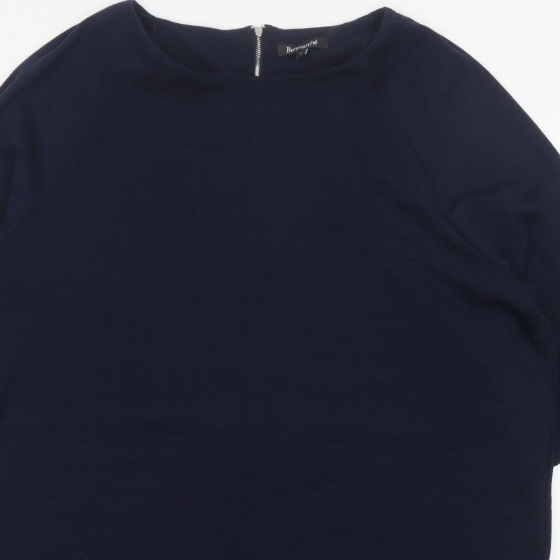 Bonmarché Women Blue UK 24 Relaxed 3/4 Sleeve Zip Blouse