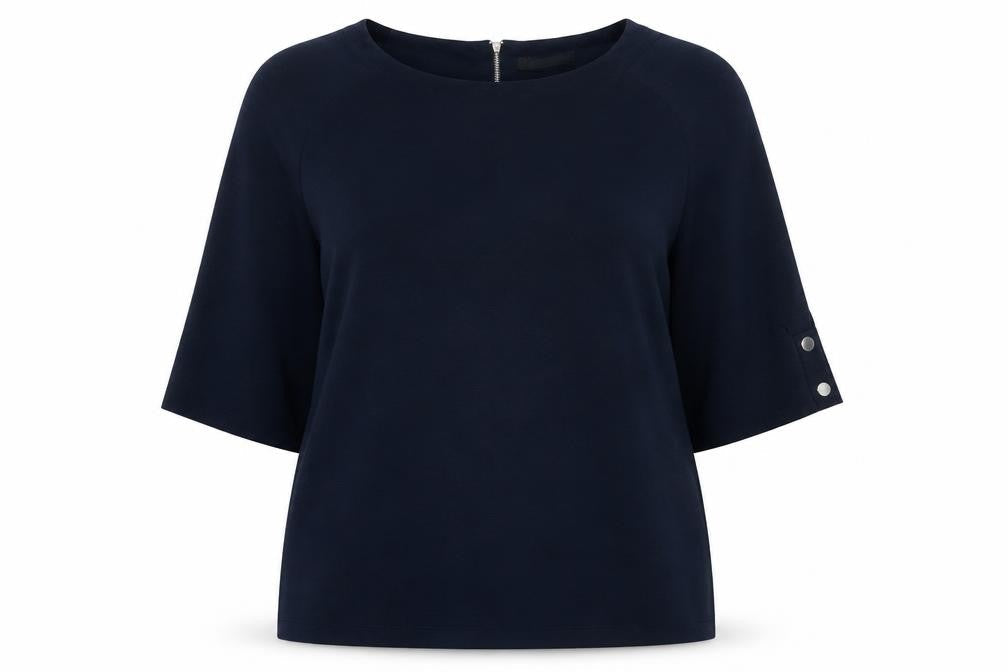 Bonmarché Women Blue UK 24 Relaxed 3/4 Sleeve Zip Blouse
