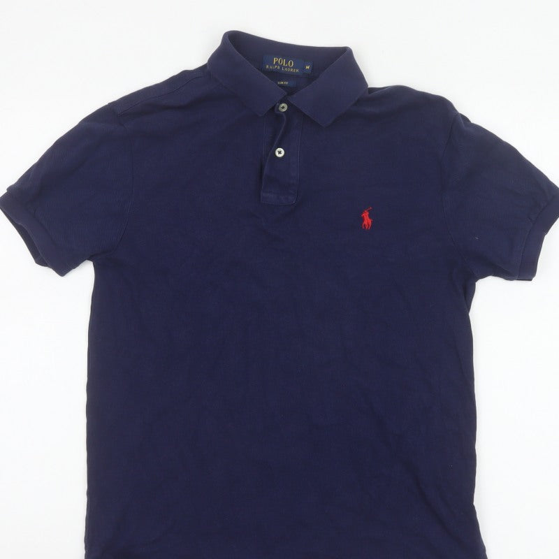 Polo Ralph Lauren Men’s Blue M Slim Fit Embroidered Logo Cotton Polo