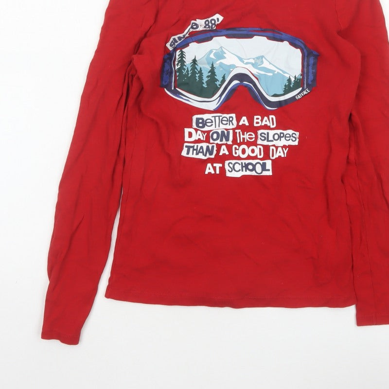 FatFace Boys Red 12-13 Years Slim Long Sleeve Ski Graphic T-Shirt