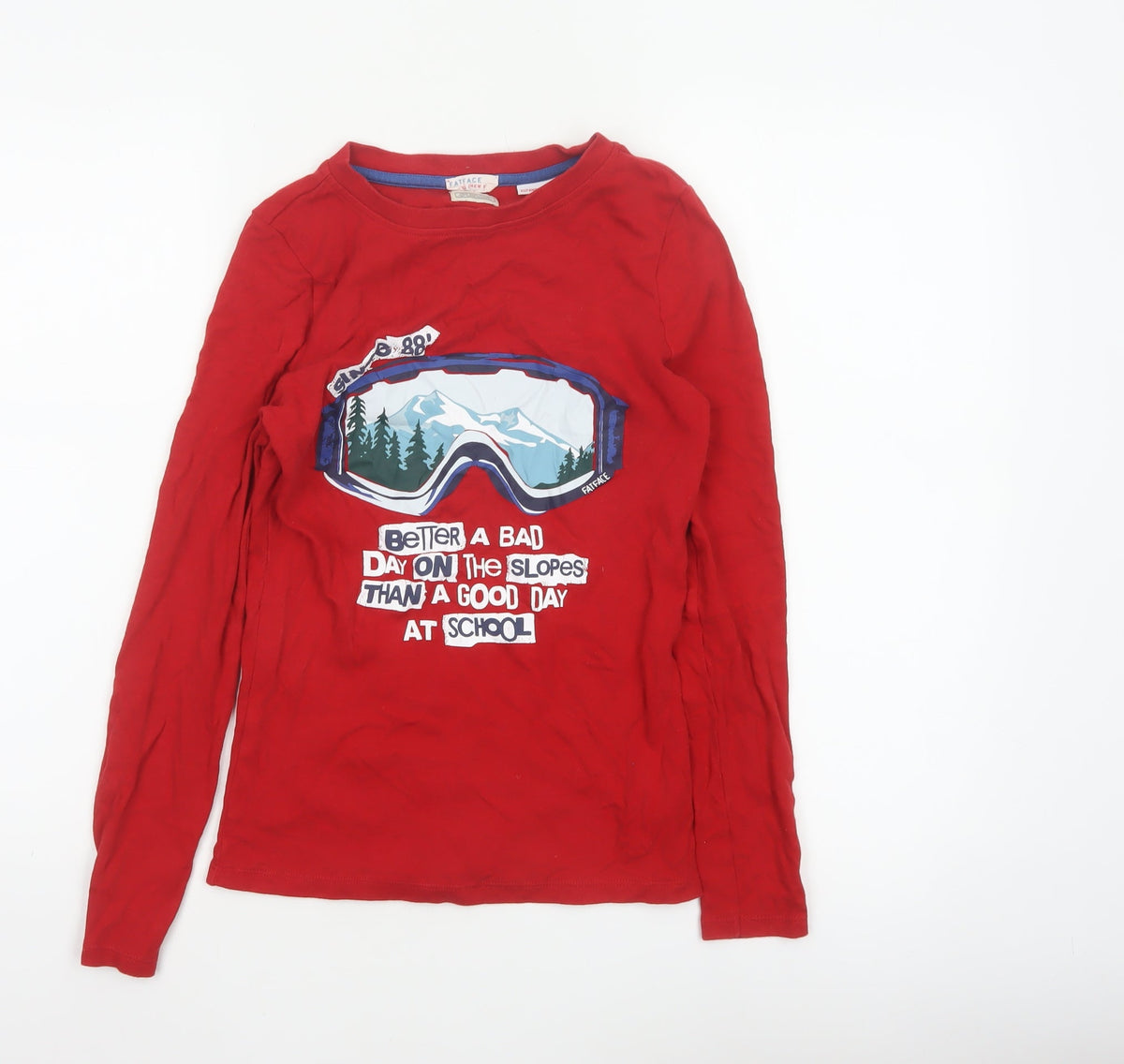 FatFace Boys Red 12-13 Years Slim Long Sleeve Ski Graphic T-Shirt