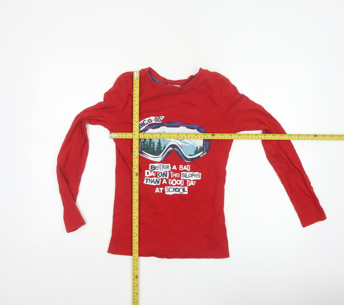 FatFace Boys Red 12-13 Years Slim Long Sleeve Ski Graphic T-Shirt