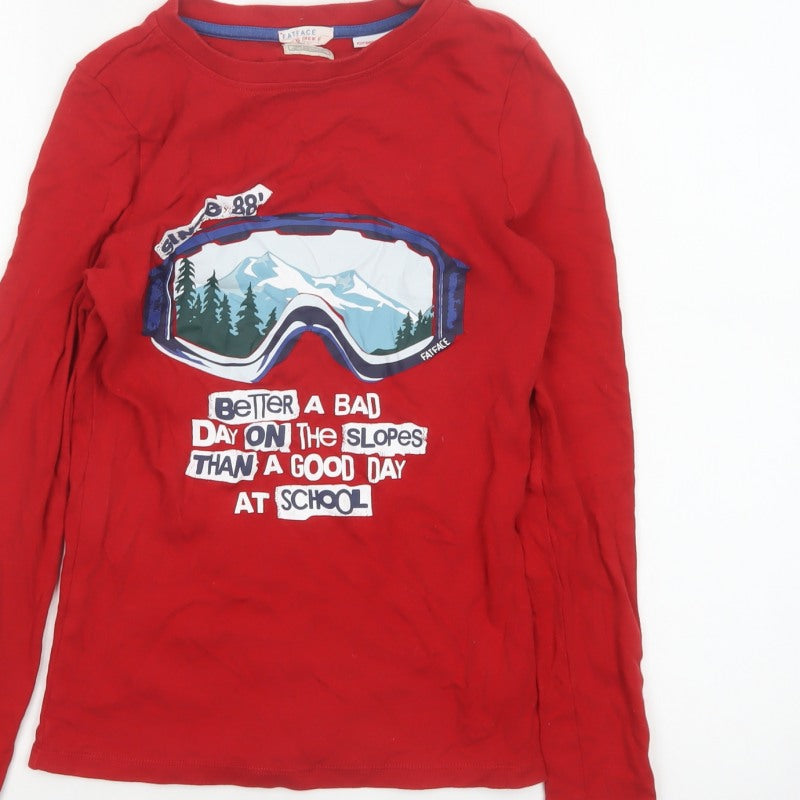 FatFace Boys Red 12-13 Years Slim Long Sleeve Ski Graphic T-Shirt