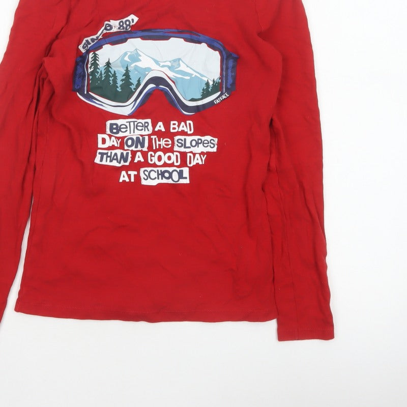 FatFace Boys Red 12-13 Years Slim Long Sleeve Ski Graphic T-Shirt