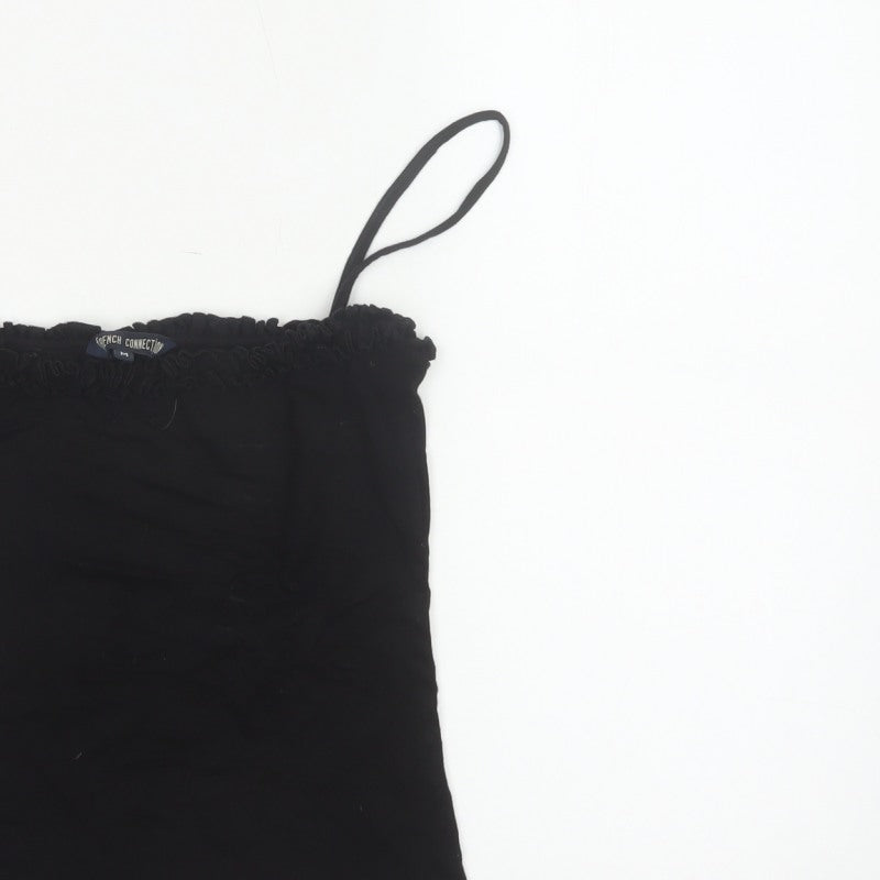 French Connection Women Black M Ruffle Spaghetti Strap Camisole Top