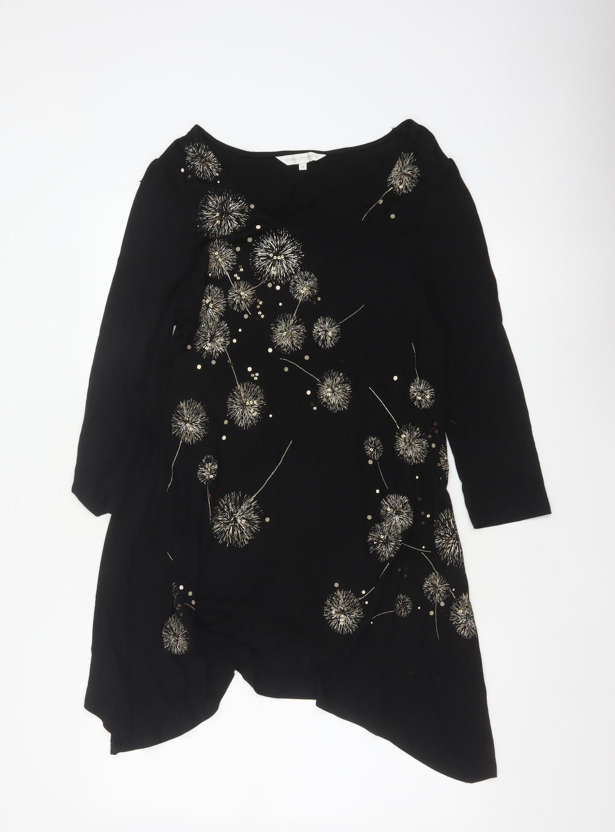 Rocha John Rocha Women Black Size 14 Floral Sequin Asymmetric Tunic Top