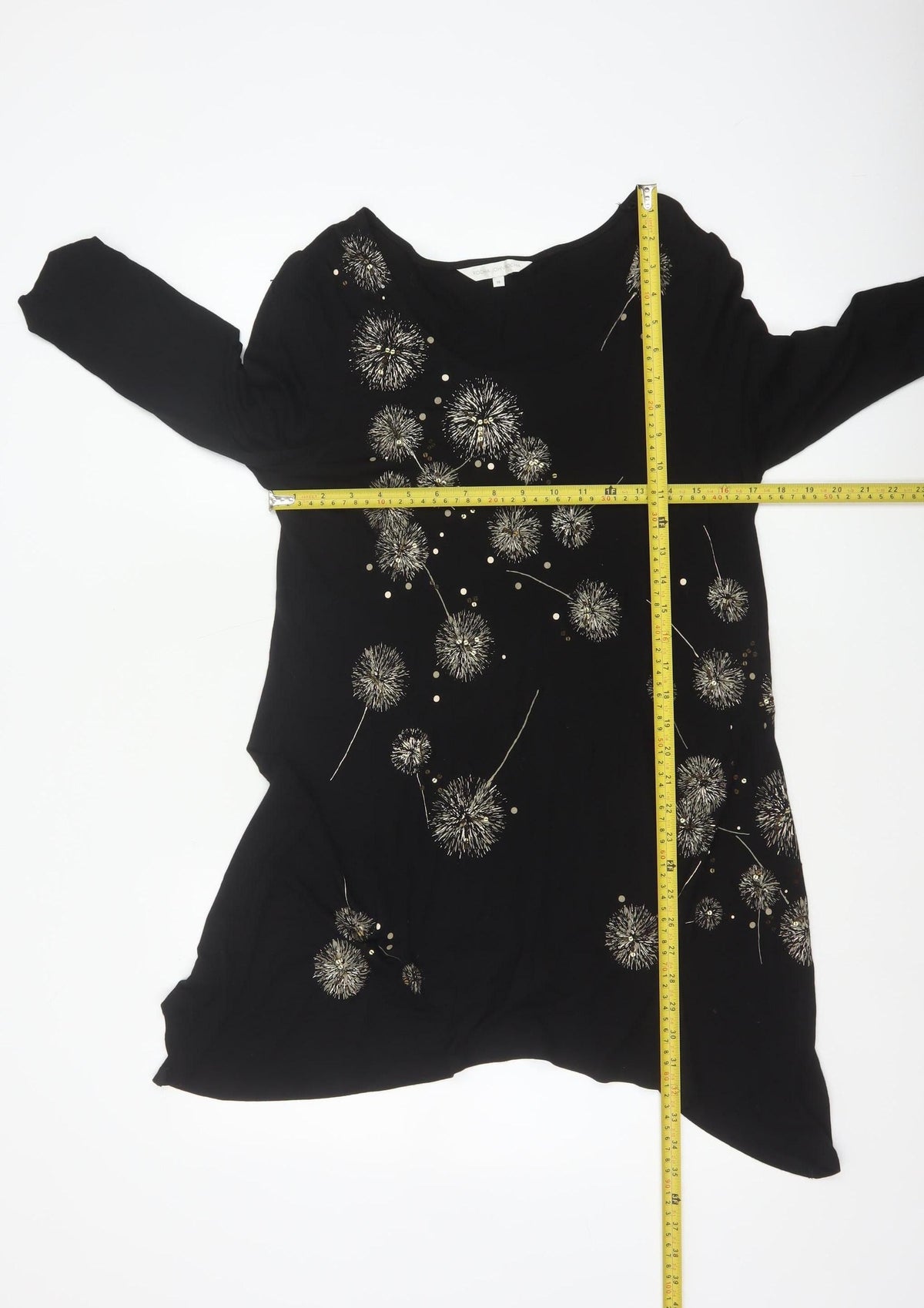 Rocha John Rocha Women Black Size 14 Floral Sequin Asymmetric Tunic Top