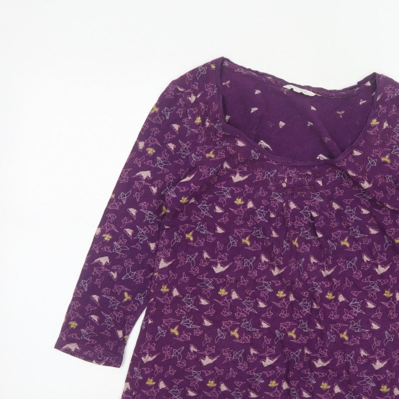 White Stuff Women Purple Size 8 Cotton Tunic Blouse Geometric 3/4 Sleeve