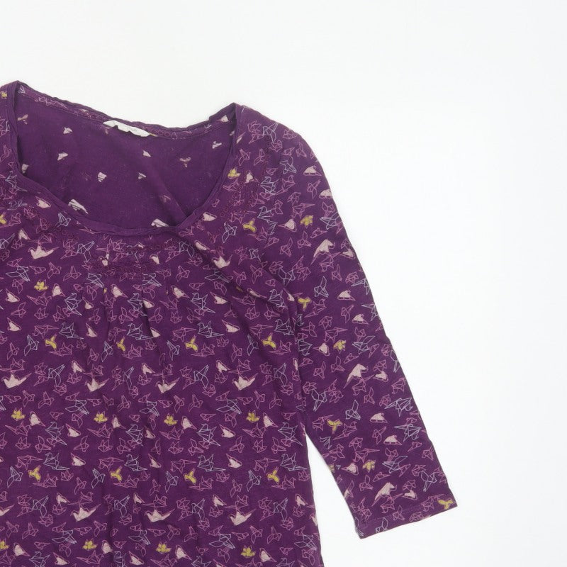 White Stuff Women Purple Size 8 Cotton Tunic Blouse Geometric 3/4 Sleeve