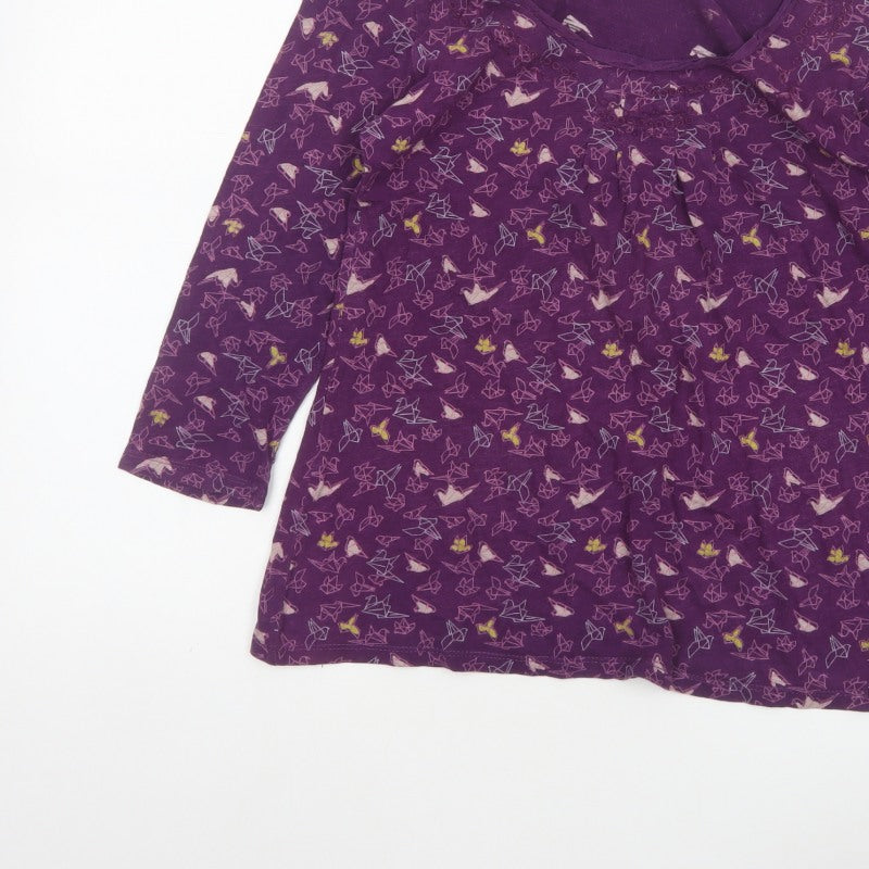 White Stuff Women Purple Size 8 Cotton Tunic Blouse Geometric 3/4 Sleeve