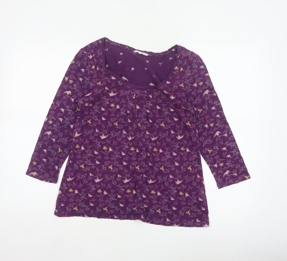 White Stuff Women Purple Size 8 Cotton Tunic Blouse Geometric 3/4 Sleeve