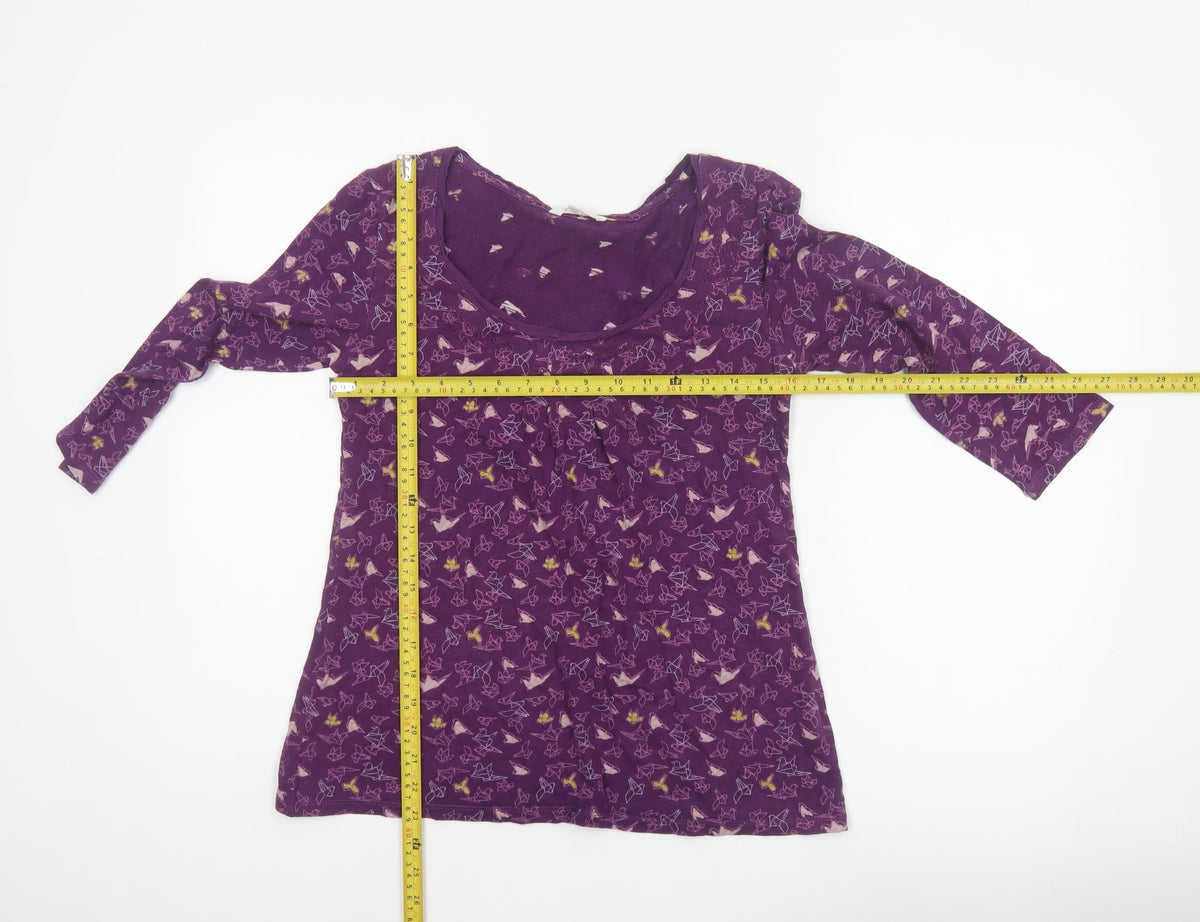 White Stuff Women Purple Size 8 Cotton Tunic Blouse Geometric 3/4 Sleeve