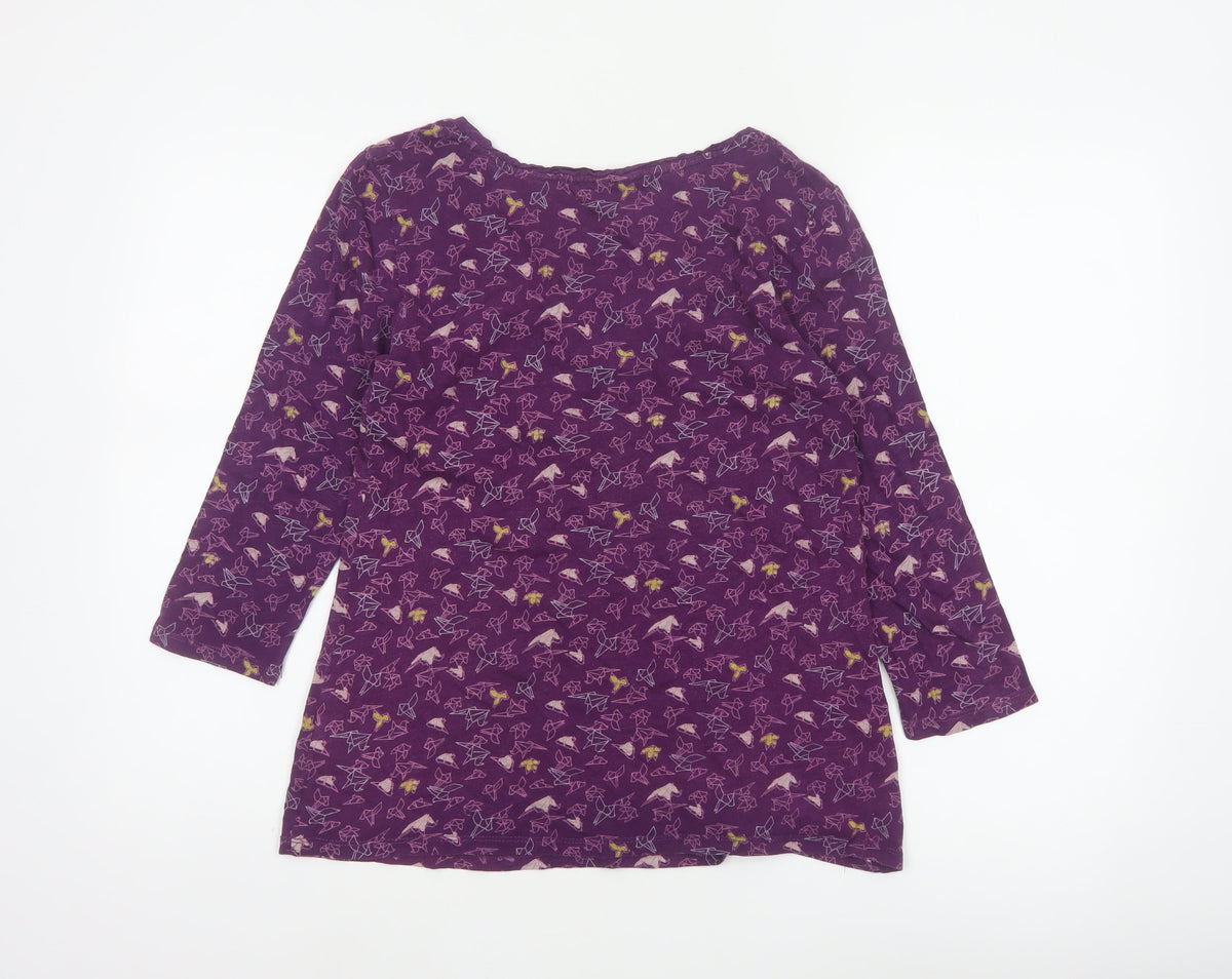 White Stuff Women Purple Size 8 Cotton Tunic Blouse Geometric 3/4 Sleeve