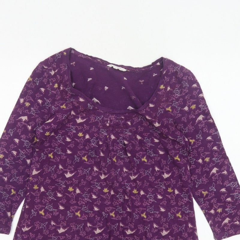 White Stuff Women Purple Size 8 Cotton Tunic Blouse Geometric 3/4 Sleeve