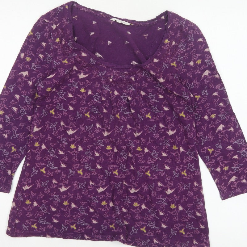 White Stuff Women Purple Size 8 Cotton Tunic Blouse Geometric 3/4 Sleeve