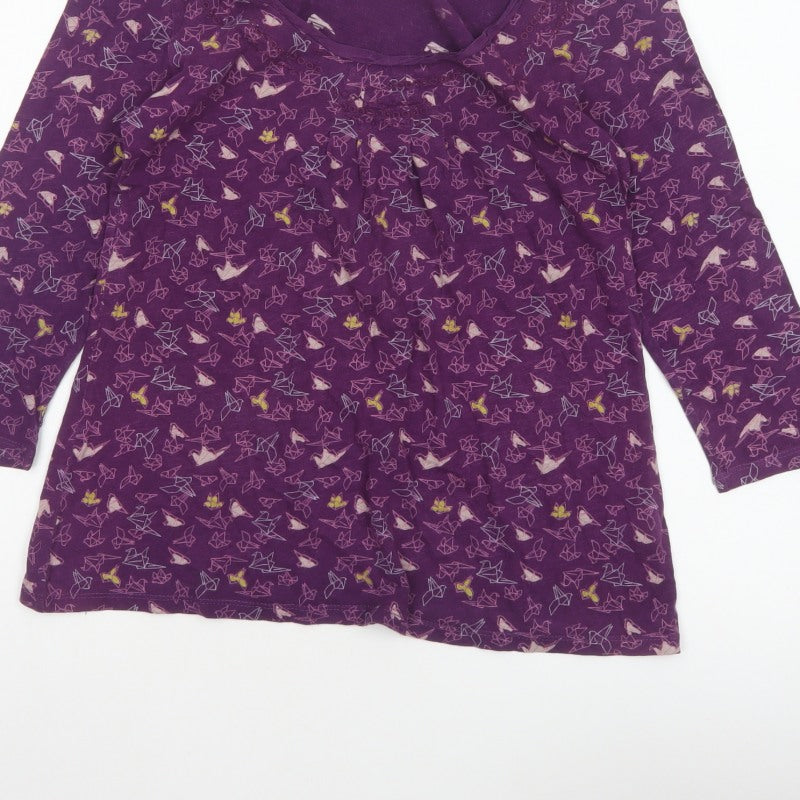 White Stuff Women Purple Size 8 Cotton Tunic Blouse Geometric 3/4 Sleeve