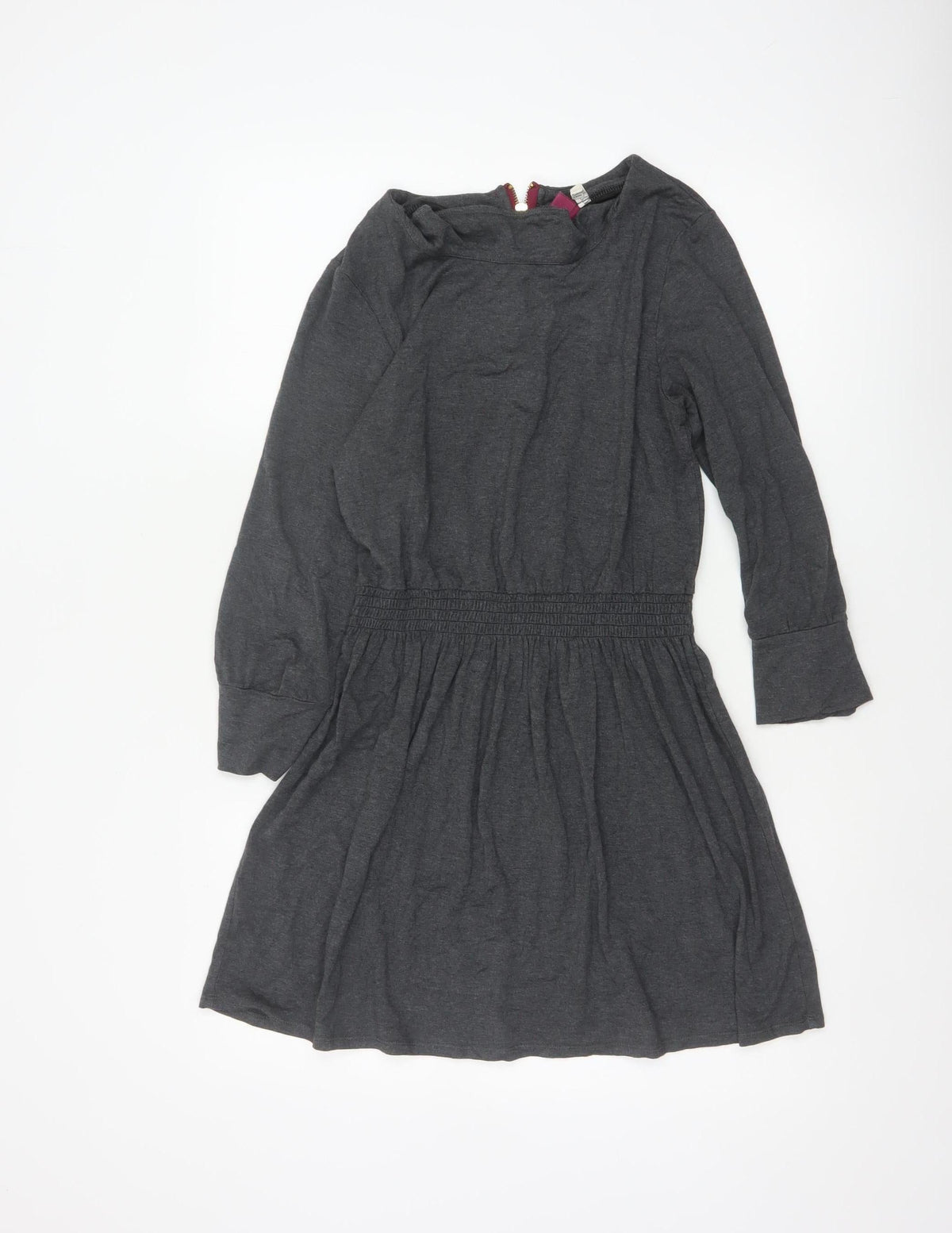Joules Women Grey Marl UK 10 Fit & Flare Cowl Neck Long Sleeve Dress