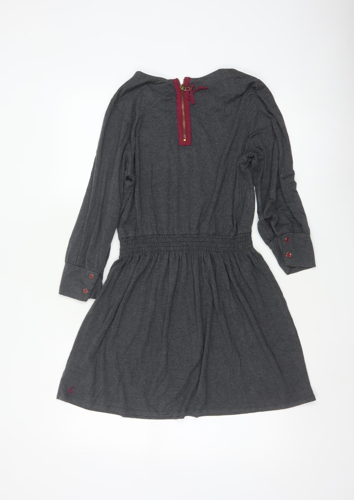 Joules Women Grey Marl UK 10 Fit & Flare Cowl Neck Long Sleeve Dress