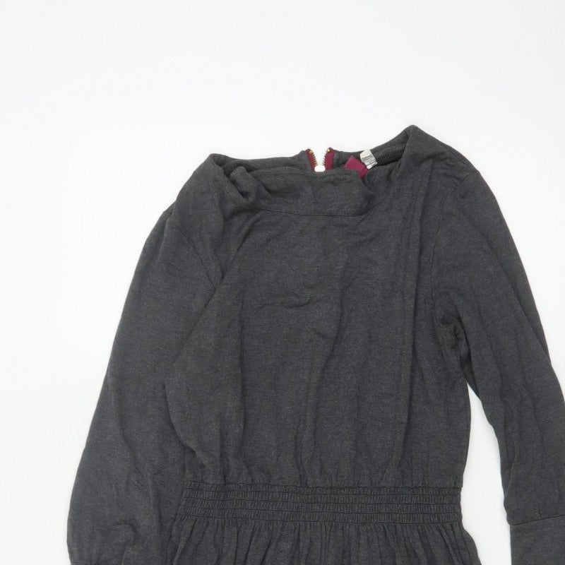 Joules Women Grey Marl UK 10 Fit & Flare Cowl Neck Long Sleeve Dress