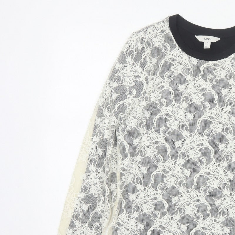 Marks and Spencer Women Ivory Floral Lace Long Sleeve Top Size 14