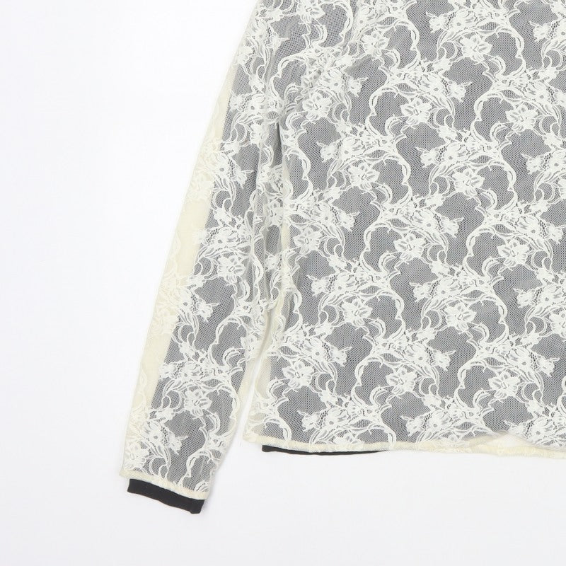 Marks and Spencer Women Ivory Floral Lace Long Sleeve Top Size 14