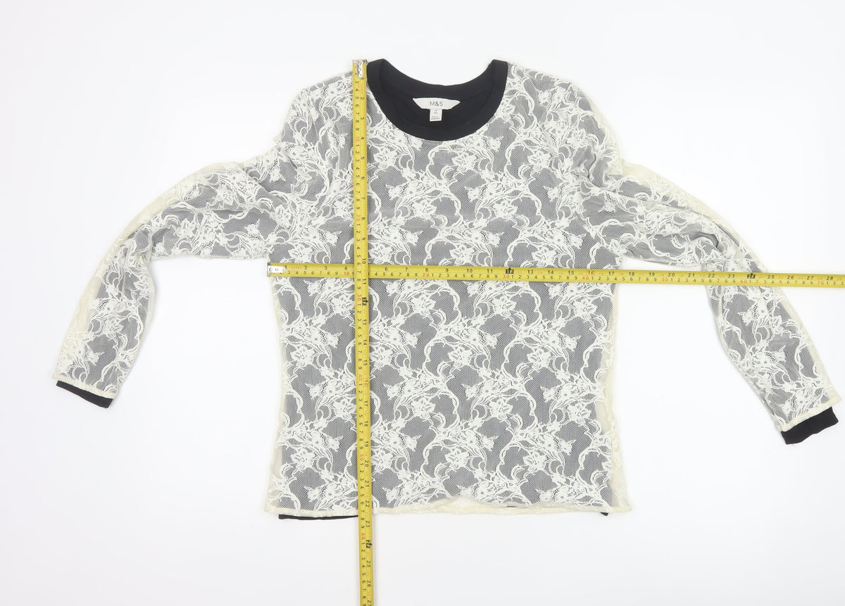 Marks and Spencer Women Ivory Floral Lace Long Sleeve Top Size 14
