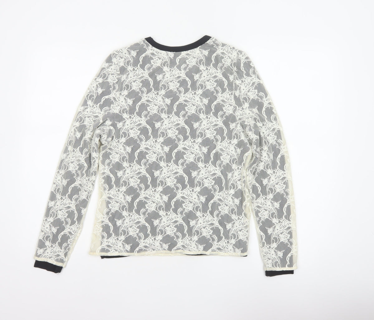 Marks and Spencer Women Ivory Floral Lace Long Sleeve Top Size 14