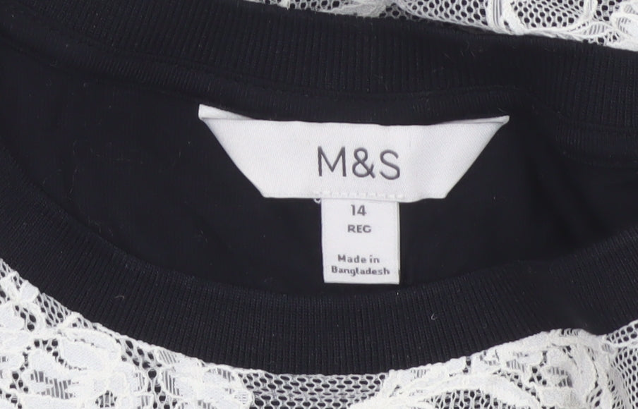 Marks and Spencer Women Ivory Floral Lace Long Sleeve Top Size 14