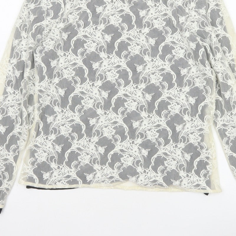 Marks and Spencer Women Ivory Floral Lace Long Sleeve Top Size 14