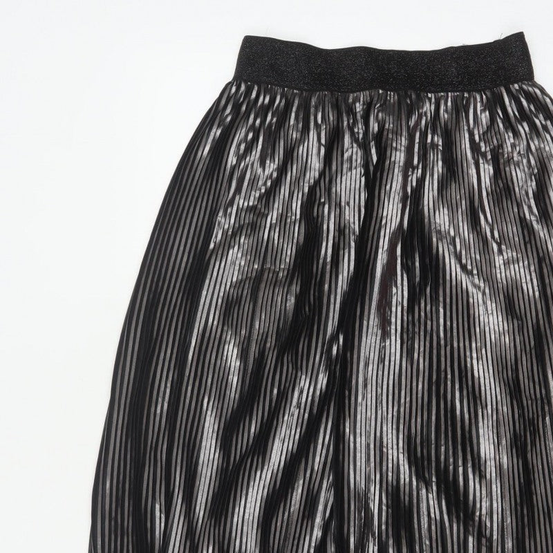 Saint Tropez Women’s Black Silver Metallic Pleated Midi Skirt M