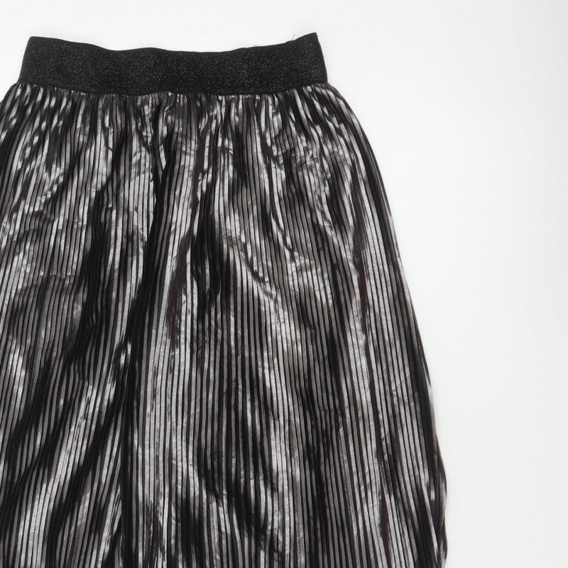 Saint Tropez Women’s Black Silver Metallic Pleated Midi Skirt M