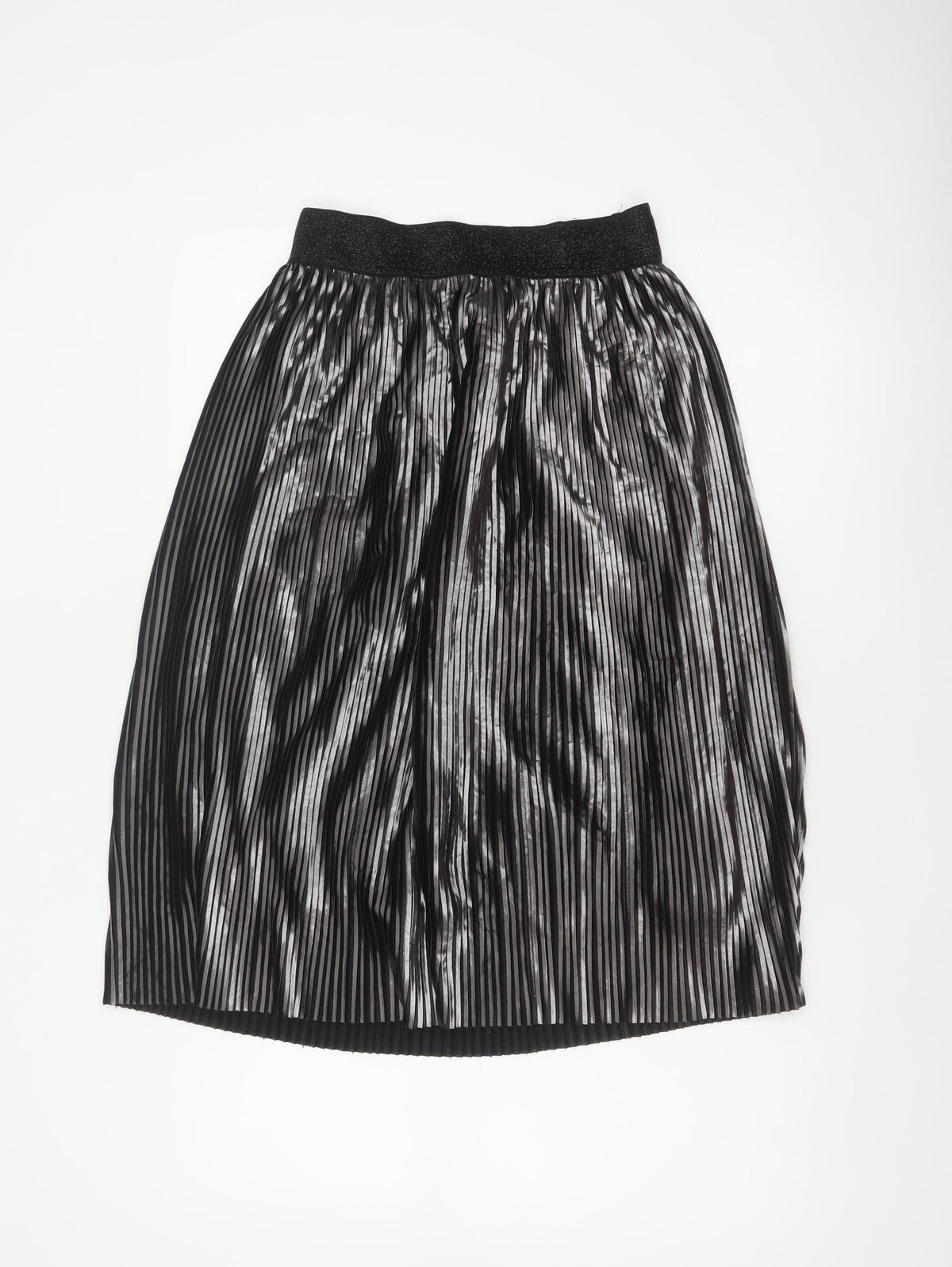 Saint Tropez Women’s Black Silver Metallic Pleated Midi Skirt M