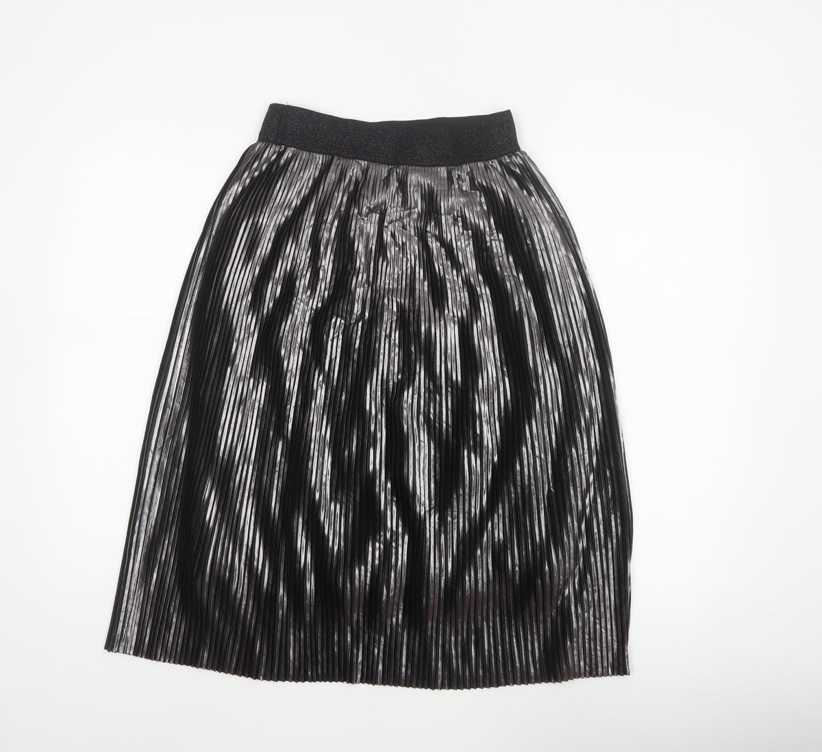 Saint Tropez Women’s Black Silver Metallic Pleated Midi Skirt M