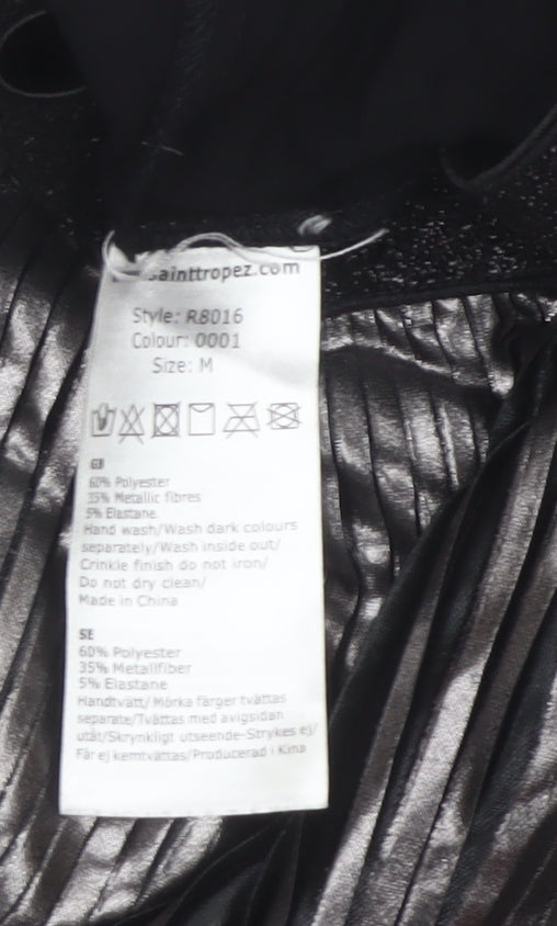Saint Tropez Women’s Black Silver Metallic Pleated Midi Skirt M