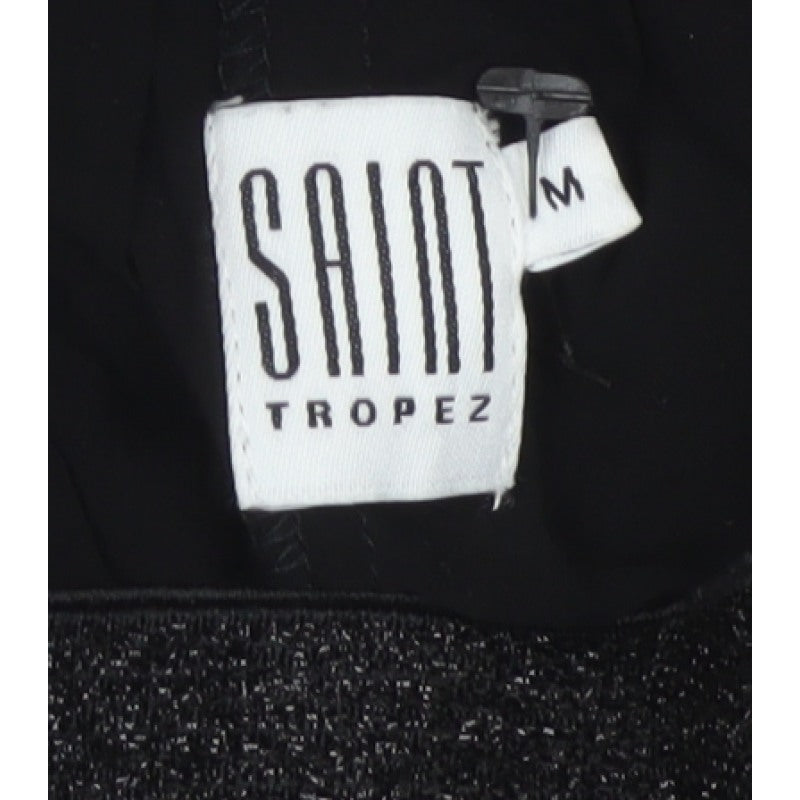 Saint Tropez Women’s Black Silver Metallic Pleated Midi Skirt M