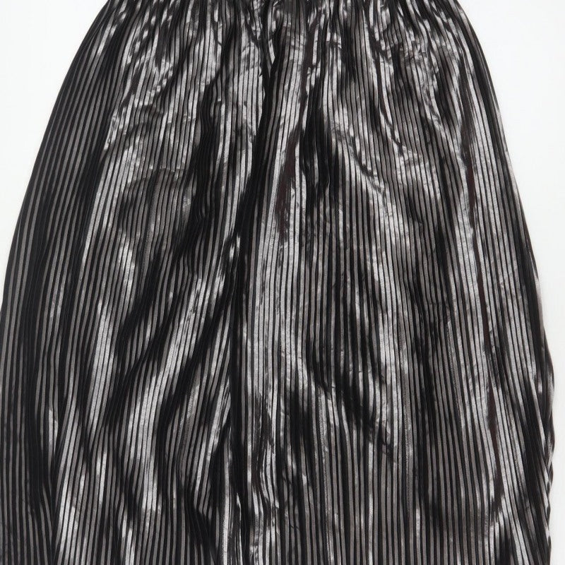 Saint Tropez Women’s Black Silver Metallic Pleated Midi Skirt M