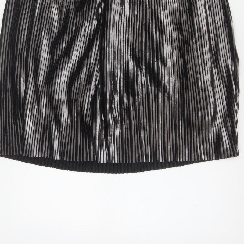 Saint Tropez Women’s Black Silver Metallic Pleated Midi Skirt M