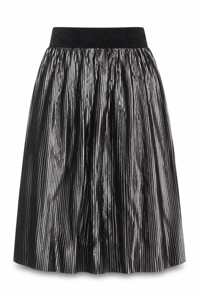 Saint Tropez Women’s Black Silver Metallic Pleated Midi Skirt M