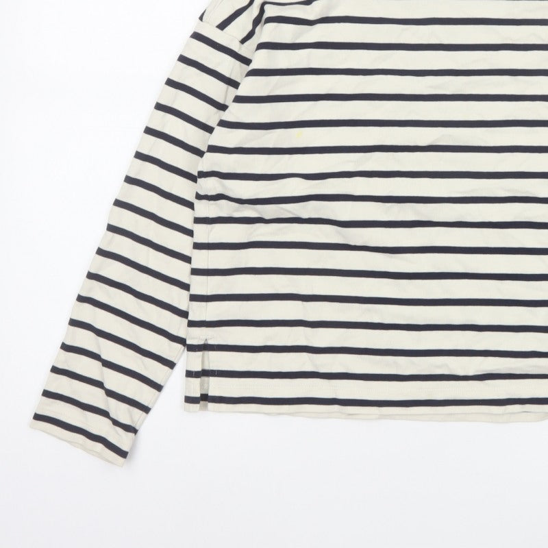 Uniqlo Women Ivory Navy Striped XS Basic Cotton Long Sleeve T-Shirt