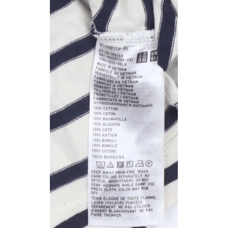 Uniqlo Women Ivory Navy Striped XS Basic Cotton Long Sleeve T-Shirt
